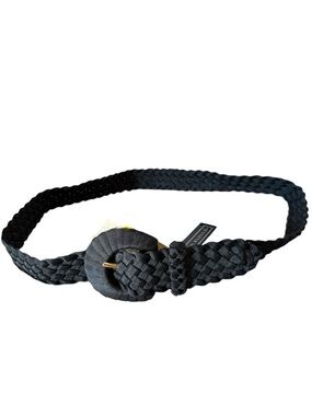 Jennifer Moore Vintage Black Braided Women's Belt with Round Wrapped Buckle NWT